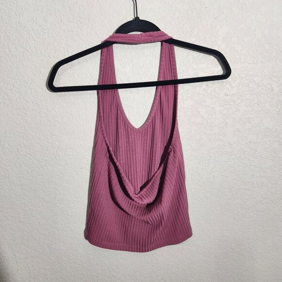 Me To We Halter top Ribbed Mauve Pink Sleeveless Crop Top Medium - Picture 2 of 12